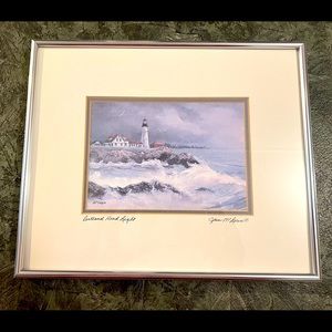 Jean McLean Signed PEMAQUID LIGHTHOUSE Framed & Matte Picture
